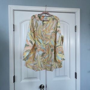 Rachel Zoe Multicolor Leaf Print Blouse 2X